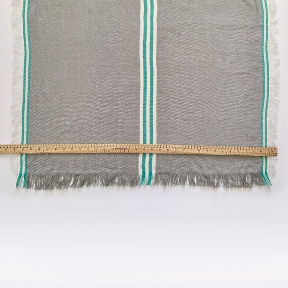Striped Knit Long Wide Lightweight Fringe Scarf Gray Green White Cottagecore - Picture 10 of 13